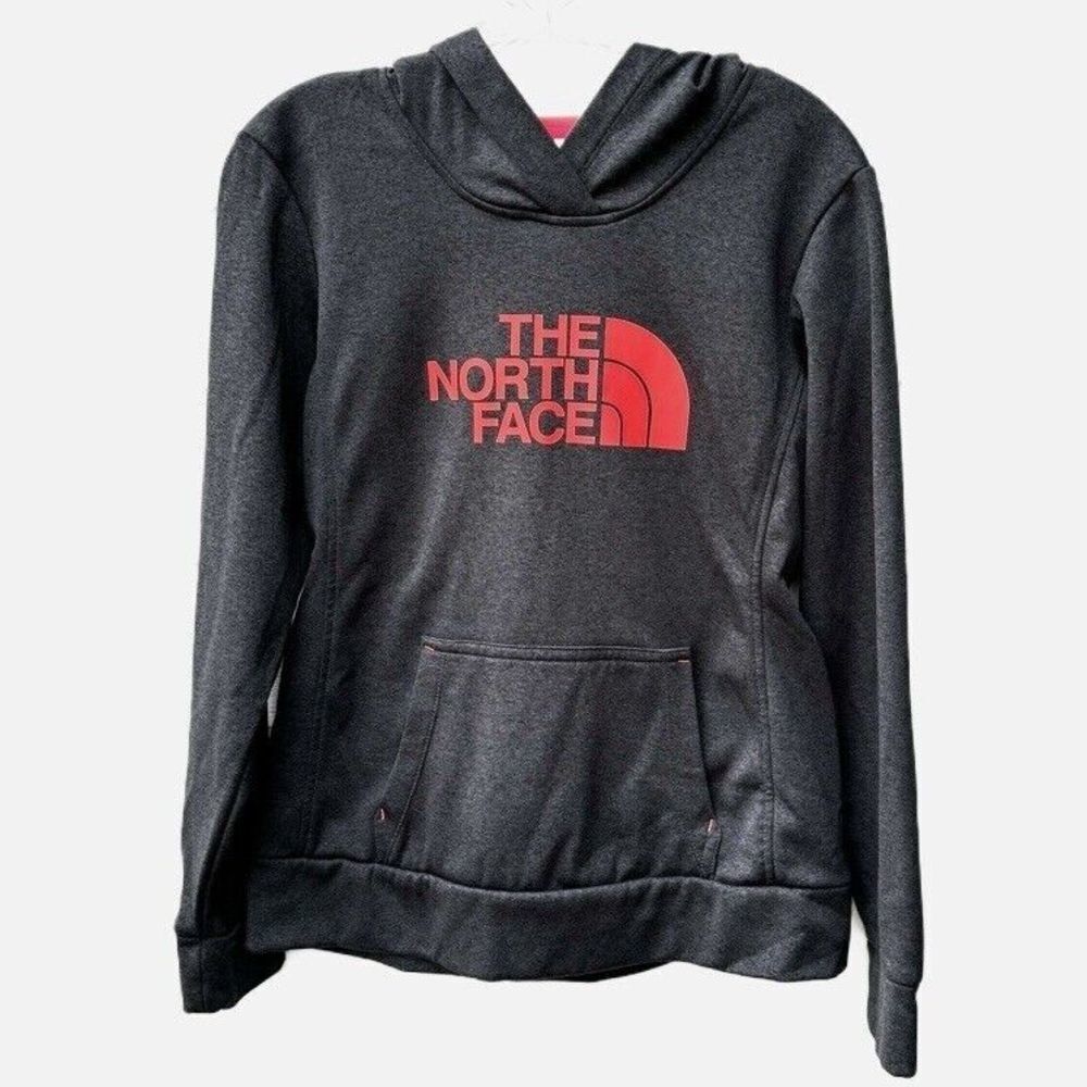 The North Face Fave Pullover Hoodie Gray Neon Pink Fleece A6S1 Medium